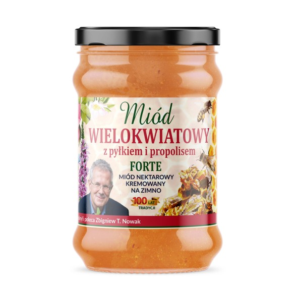 Miód WIELOKWIATOWY Z PYŁKIEM I PROPOLISEM - 370 g - Zbigniew T. Nowak