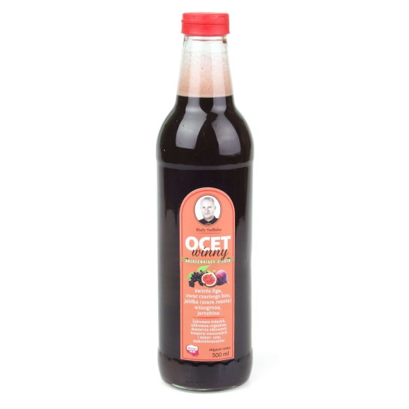 Ocet winny - świeża figa, owoc czarnego bzu, jabłka (szara reneta), winogrona, jarzębina - 500 ml - Biały Saibaba